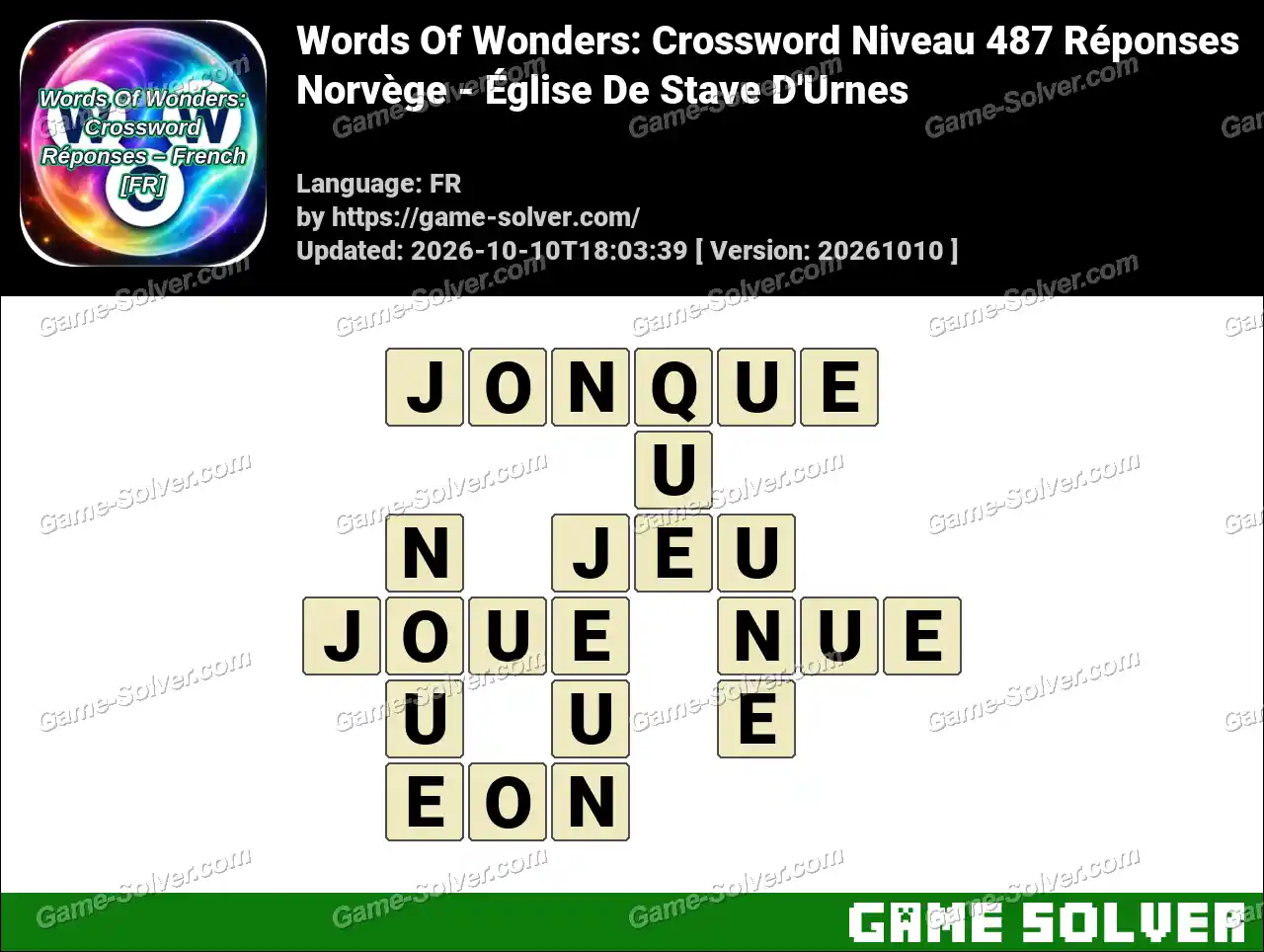 Words Of Wonders: Crossword Niveau 487 Réponses – Norvège – Église De Stave D’Urnes